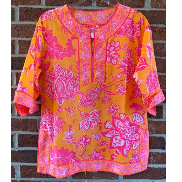 Gretchen Scott Orange Pink Floral Tunic Top XS - Picture 1 of 9